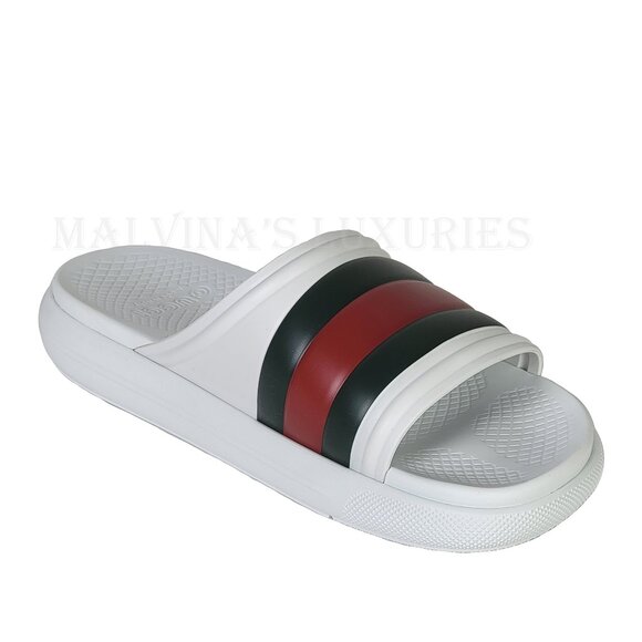 GUCCI SHOES MENS WHITE RUBBER ACE SLIDE SANDAL w WEB DETAIL sz 9G 9.5 US main image 4